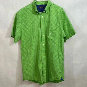 Nautica Men's Green Plaid Button Down Casual Shirt Size Large